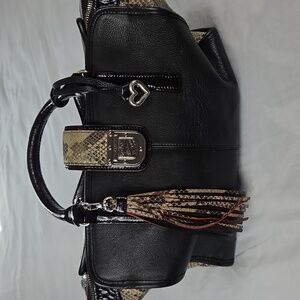 BRIGHTON NEW Black Tan Red Leather Snakeskin Purse Handbag With Crossbody Strap